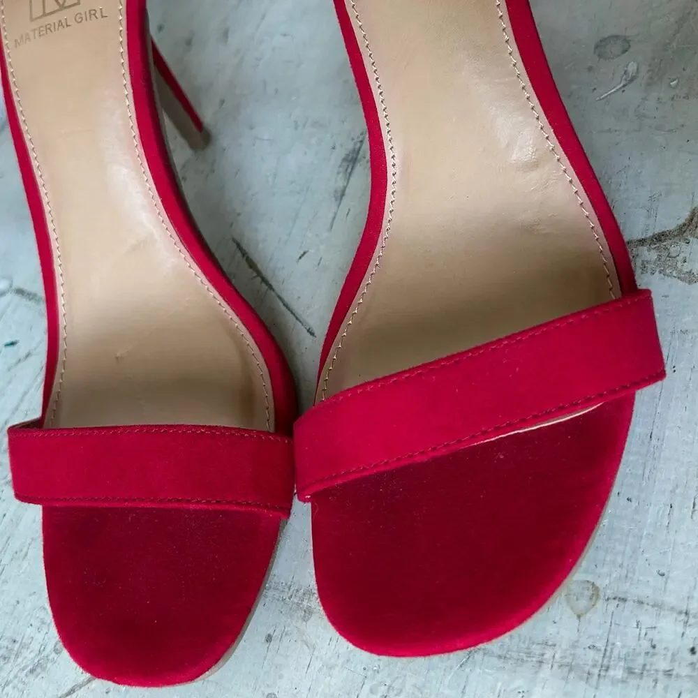 Material Girl Red Ankle Strap Stiletto Heels Size 7.5 Dress Sandals
